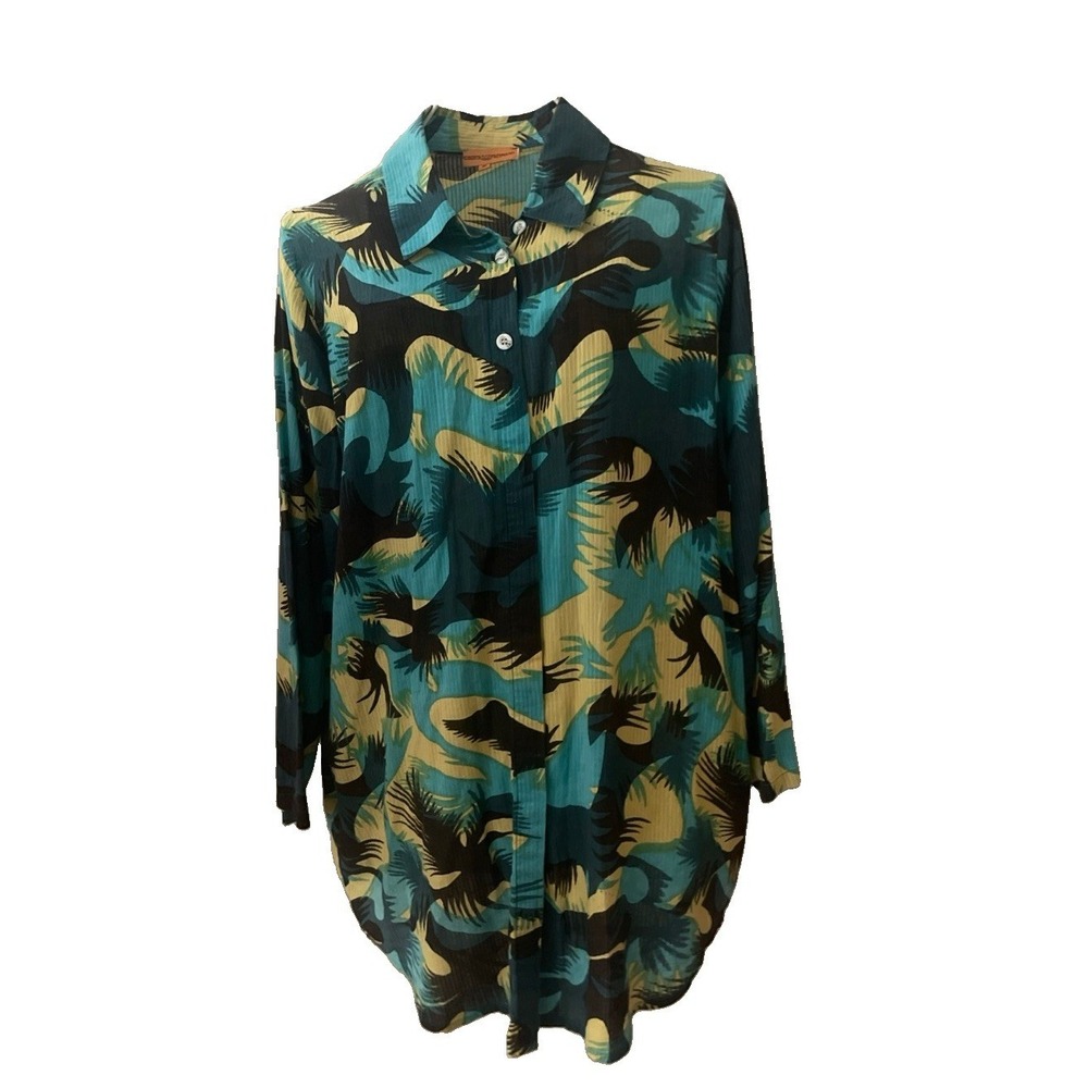 Roberta Freymann Womens M Cotton Floral Shirt Dress Coastal Cover up